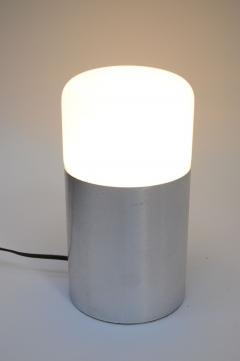 Pair of Italian Modern Bedside Table Lamps in Opaline Glass and Brushed Aluminum - 3518203