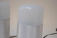 Pair of Italian Modern Bedside Table Lamps in Opaline Glass and Brushed Aluminum - 3518204
