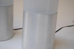 Pair of Italian Modern Bedside Table Lamps in Opaline Glass and Brushed Aluminum - 3518205