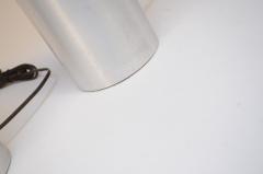 Pair of Italian Modern Bedside Table Lamps in Opaline Glass and Brushed Aluminum - 3518206