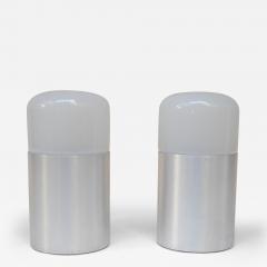 Pair of Italian Modern Bedside Table Lamps in Opaline Glass and Brushed Aluminum - 3520648