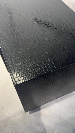 Pair of Italian Modern Black Lacquer Faux Crocodile Relief Night Tables - 4757518