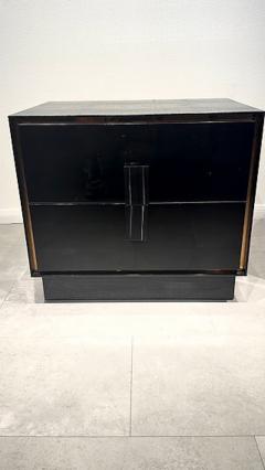 Pair of Italian Modern Black Lacquer Faux Crocodile Relief Night Tables - 4757520