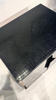 Pair of Italian Modern Black Lacquer Faux Crocodile Relief Night Tables - 4757521