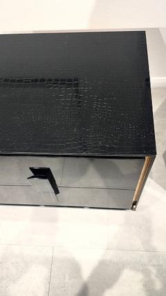 Pair of Italian Modern Black Lacquer Faux Crocodile Relief Night Tables - 4757524