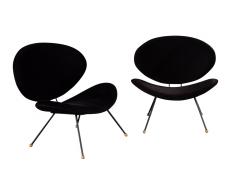 Pair of Italian Modern Black Velvet Accent Chairs - 3325483
