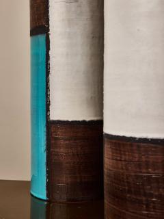 Pair of Italian Modern Ceramic Table Lamps in Turquoise White and Brown Glaze - 4693350