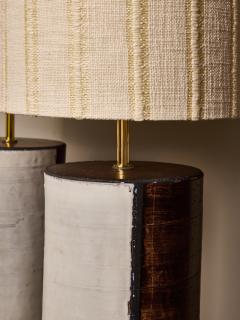 Pair of Italian Modern Ceramic Table Lamps in Turquoise White and Brown Glaze - 4693375