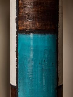 Pair of Italian Modern Ceramic Table Lamps in Turquoise White and Brown Glaze - 4693496
