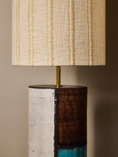 Pair of Italian Modern Ceramic Table Lamps in Turquoise White and Brown Glaze - 4693506