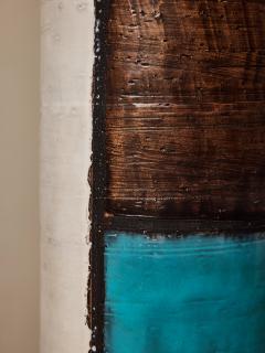 Pair of Italian Modern Ceramic Table Lamps in Turquoise White and Brown Glaze - 4693520