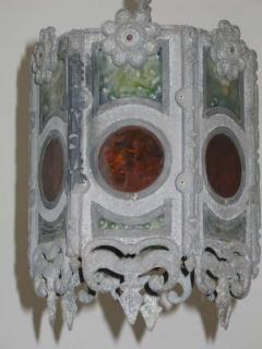 Pair of Italian Modern Gothic Zinc and Stain Glass Pendants Lanterns - 1876795