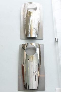 Pair of Italian Modern Polished Chrome and Stainless Steel Wall Lights Sconces - 4692243