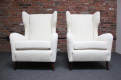 Pair of Italian Modern Tall Wingback Arm Chairs in Boucl and Walnut - 3159118