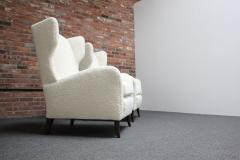 Pair of Italian Modern Tall Wingback Arm Chairs in Boucl and Walnut - 3159119