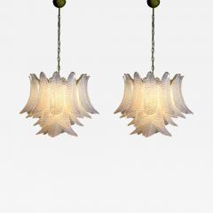 Pair of Italian Modernist Iridescent Murano Glass Chandelier 1980 - 695527