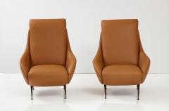 Pair of Italian Modernist Leather Lounge Slipper Chairs Italy circa 1950 - 3220384