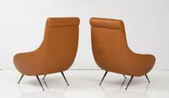 Pair of Italian Modernist Leather Lounge Slipper Chairs Italy circa 1950 - 3220394