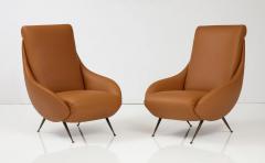 Pair of Italian Modernist Leather Lounge Slipper Chairs Italy circa 1950 - 3220395