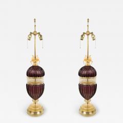 Pair of Italian Murano Amethyst Glass Table Lamps - 4649617