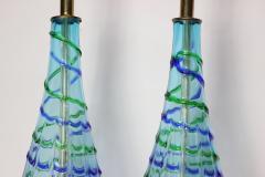 Pair of Italian Murano Art Glass Optic Swirl Table Lamps 1960 Italy - 2281586