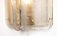 Pair of Italian Murano Glass and Brass Vertical Sconces with Clear Ribbed Glass - 4619005
