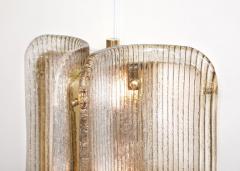 Pair of Italian Murano Glass and Brass Vertical Sconces with Clear Ribbed Glass - 4619006