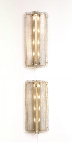 Pair of Italian Murano Glass and Brass Vertical Sconces with Clear Ribbed Glass - 4619009
