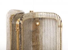 Pair of Italian Murano Glass and Brass Vertical Sconces with Clear Ribbed Glass - 4619012