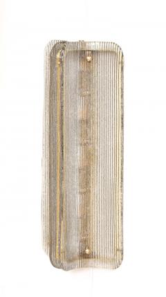 Pair of Italian Murano Glass and Brass Vertical Sconces with Clear Ribbed Glass - 4619014