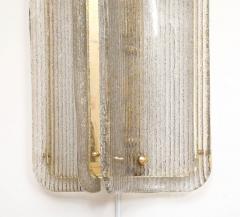 Pair of Italian Murano Glass and Brass Vertical Sconces with Clear Ribbed Glass - 4619016