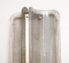 Pair of Italian Murano Glass and Brass Vertical Sconces with Clear Ribbed Glass - 4619018