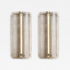 Pair of Italian Murano Glass and Brass Vertical Sconces with Clear Ribbed Glass - 4619049