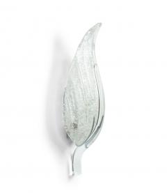 Pair of Italian Murano Silver Dusted Glass Leaf Wall Sconces - 4651796