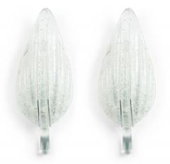 Pair of Italian Murano Silver Dusted Glass Leaf Wall Sconces - 4700328