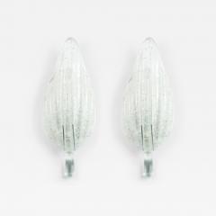 Pair of Italian Murano Silver Dusted Glass Leaf Wall Sconces - 4700362