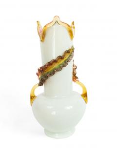 Pair of Italian Murano White and Pink Glass Vases - 4651837