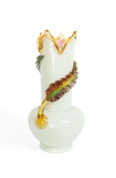 Pair of Italian Murano White and Pink Glass Vases - 4651838