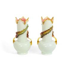 Pair of Italian Murano White and Pink Glass Vases - 4660014
