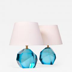 Pair of Italian Murano turquoise rock table lamps - 980836