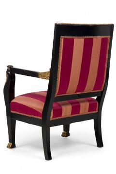 Pair of Italian Neo Classic Ebonized and Parcel Gilt Red Upholstered Armchairs - 4169843