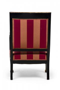 Pair of Italian Neo Classic Ebonized and Parcel Gilt Red Upholstered Armchairs - 4169844