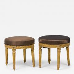 Pair of Italian Neo Classic Giltwood Upholstered Taborets Benches Stools - 4227204
