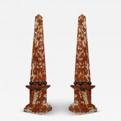 Pair of Italian Neo Classic Rouge and Marble Obelisks - 4263127
