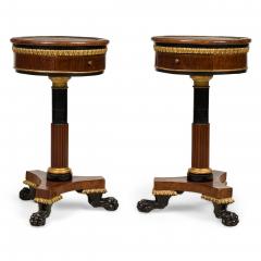 Pair of Italian Neo classical Mahogany and Marble Gueirdon End Table - 4628457