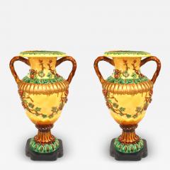 Pair of Italian NeoClassic Style Majolica Porcelain Floor Vases - 4247451