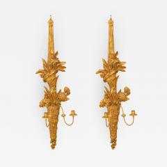 Pair of Italian Neoclassic Gilt Wood Cornucopia Wall Sconces - 1403224