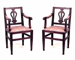Pair of Italian Neoclassic Lyre Arm Chairs - 1401991