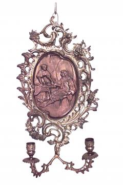 Pair of Italian Neoclassic Style Bronze Dore Filigree Wall Sconces - 4667642