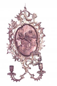 Pair of Italian Neoclassic Style Bronze Dore Filigree Wall Sconces - 4667643